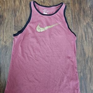 Nike Tee Dri-Fit Burgundy Black Gold Swoosh Tank Top